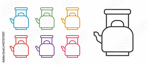 Set line Kettle with handle icon isolated on white background. Teapot icon. Set icons colorful. Vector