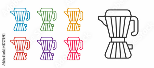 Set line Coffee maker moca pot icon isolated on white background. Set icons colorful. Vector