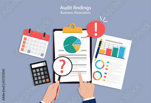 Audit findings concept, Auditor gets findings when auditing financial documents photo