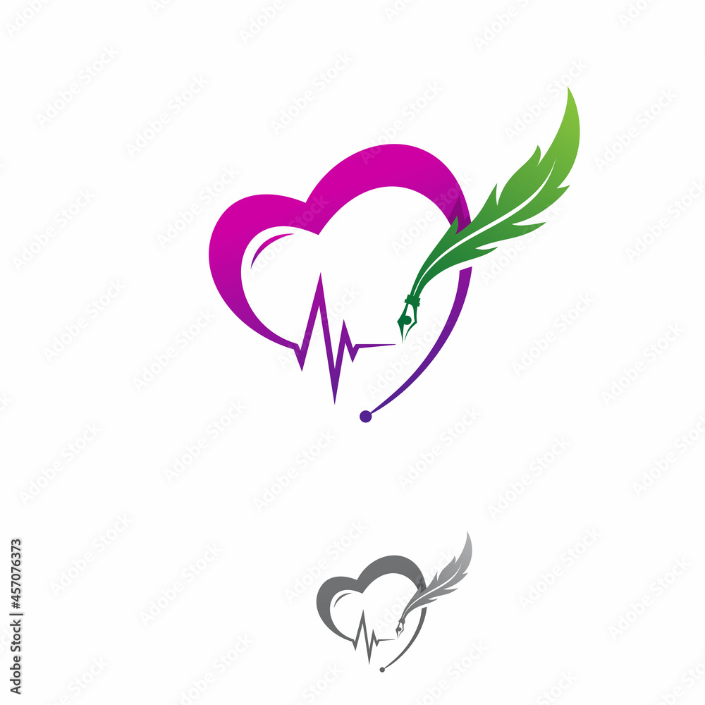 Fototapeta premium Heart icon with pulse and quill