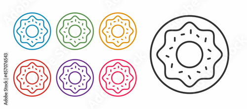 Set line Donut with sweet glaze icon isolated on white background. Set icons colorful. Vector