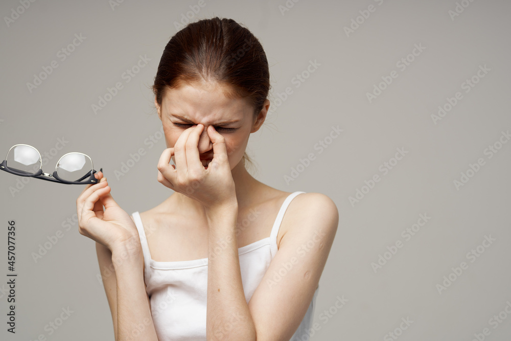 woman vision problems myopia isolated background woman vision problems myopia isolated background