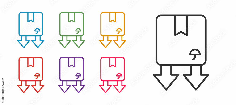 Set line Cardboard box with traffic symbol icon isolated on white background. Box, package, parcel sign. Delivery, transportation and shipping. Set icons colorful. Vector Set line Cardboard box with traffic symbol icon isolated on white background. Box, package, parcel sign. Delivery, transportation and shipping. Set icons colorful. Vector