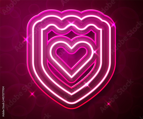 Glowing neon line Immune system icon isolated on red background. Medical shield. Vector