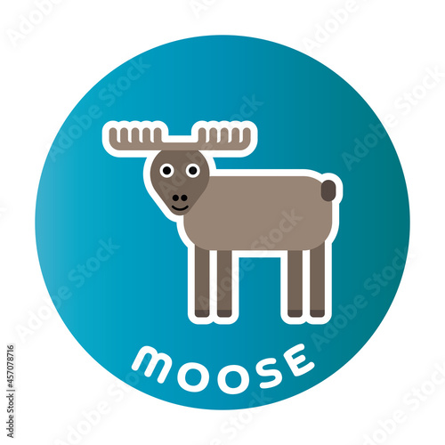 Happy Moose - funny cartoon animal. Children character. Simple vector illustration with dropped shadow.