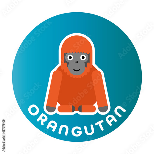 Happy Orangutan - funny cartoon animal. Children character. Simple vector illustration with dropped shadow.