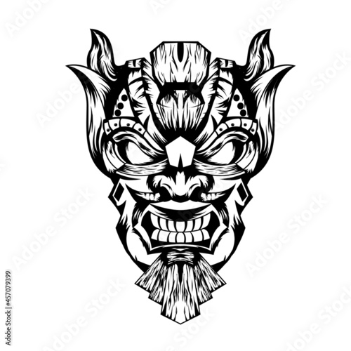 Hand drawn black and white tattoos artwork indian tiki mask vector Illustration