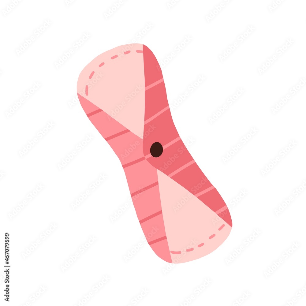 Reusable menstrual pad for feminine hygiene during menstruation period. Eco cloth sanitary napkin. Foldable intimate towel. Colored flat graphic vector illustration isolated on white background Reusable menstrual pad for feminine hygiene during menstruation period. Eco cloth sanitary napkin. Foldable intimate towel. Colored flat graphic vector illustration isolated on white background