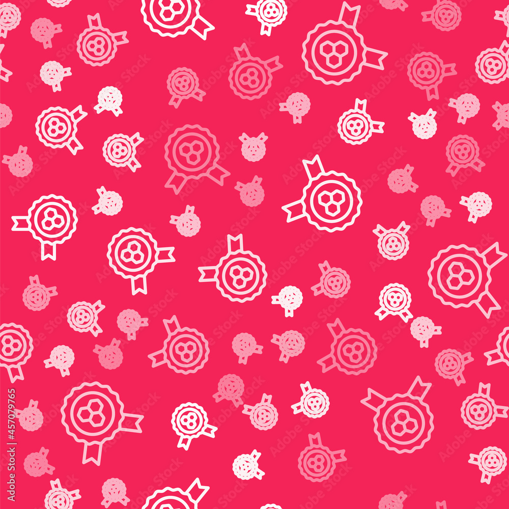 White line Honey award icon isolated seamless pattern on red background. Honey medal. Vector White line Honey award icon isolated seamless pattern on red background. Honey medal. Vector