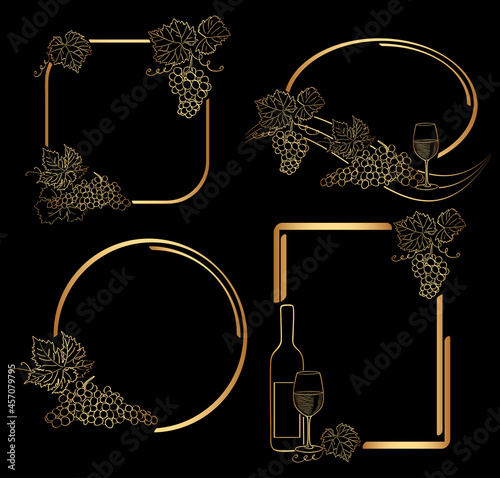 gold decorative frames with grape - vector elements for grape harvest event