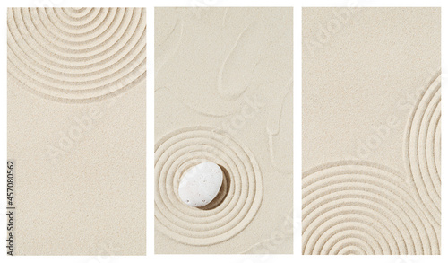 Photography Zen garden meditation sandy background White stone and lines on sand for balance