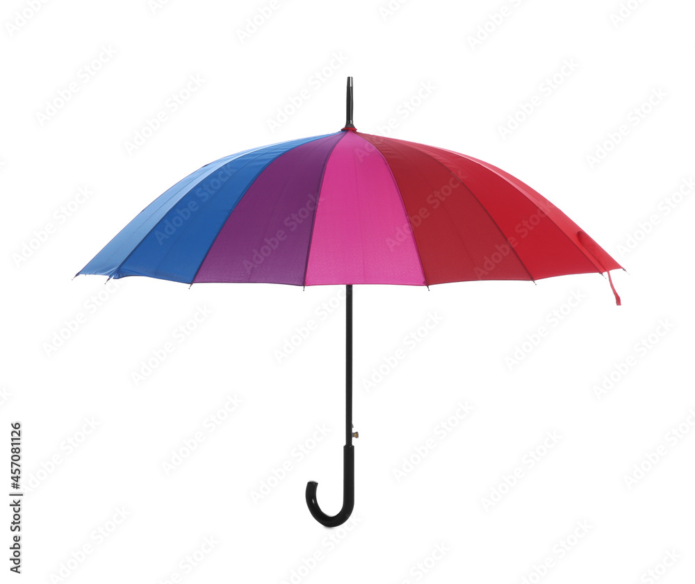 One open colorful umbrella isolated on white