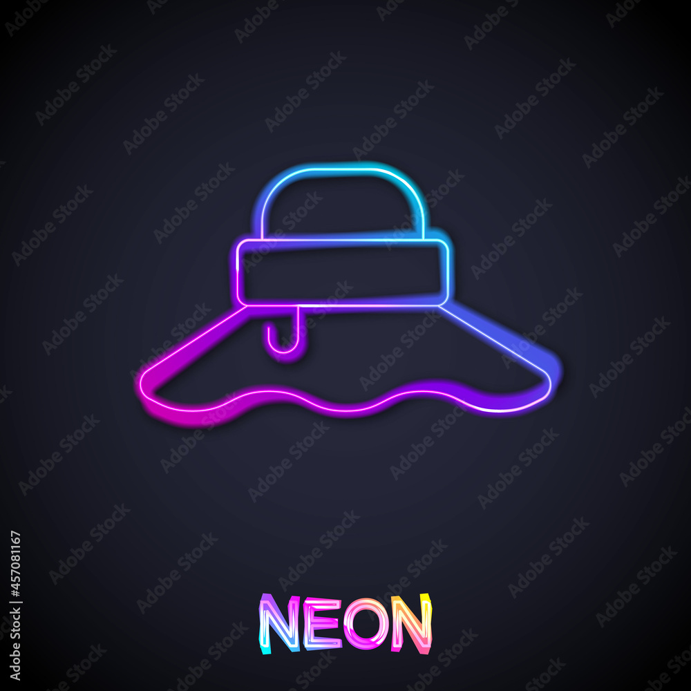 Glowing neon line Fisherman hat icon isolated on black background. Vector Glowing neon line Fisherman hat icon isolated on black background. Vector