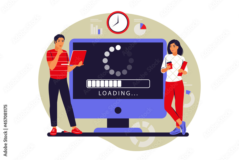 Update concept. Programmers upgrading operation system of computer. Vector illustration. Flat Update concept. Programmers upgrading operation system of computer. Vector illustration. Flat