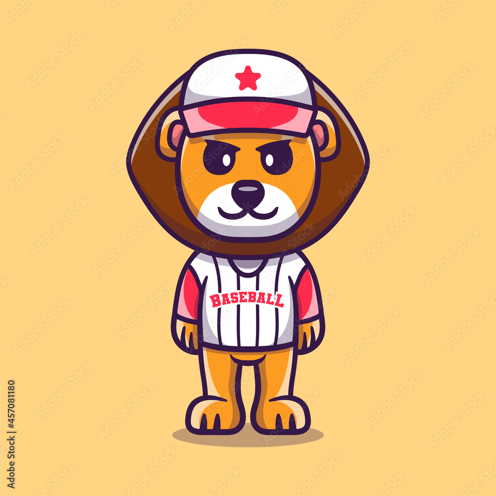 cute lion wearing baseball uniform
