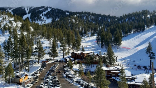 snow covered mountains in incline village lake tahoe 