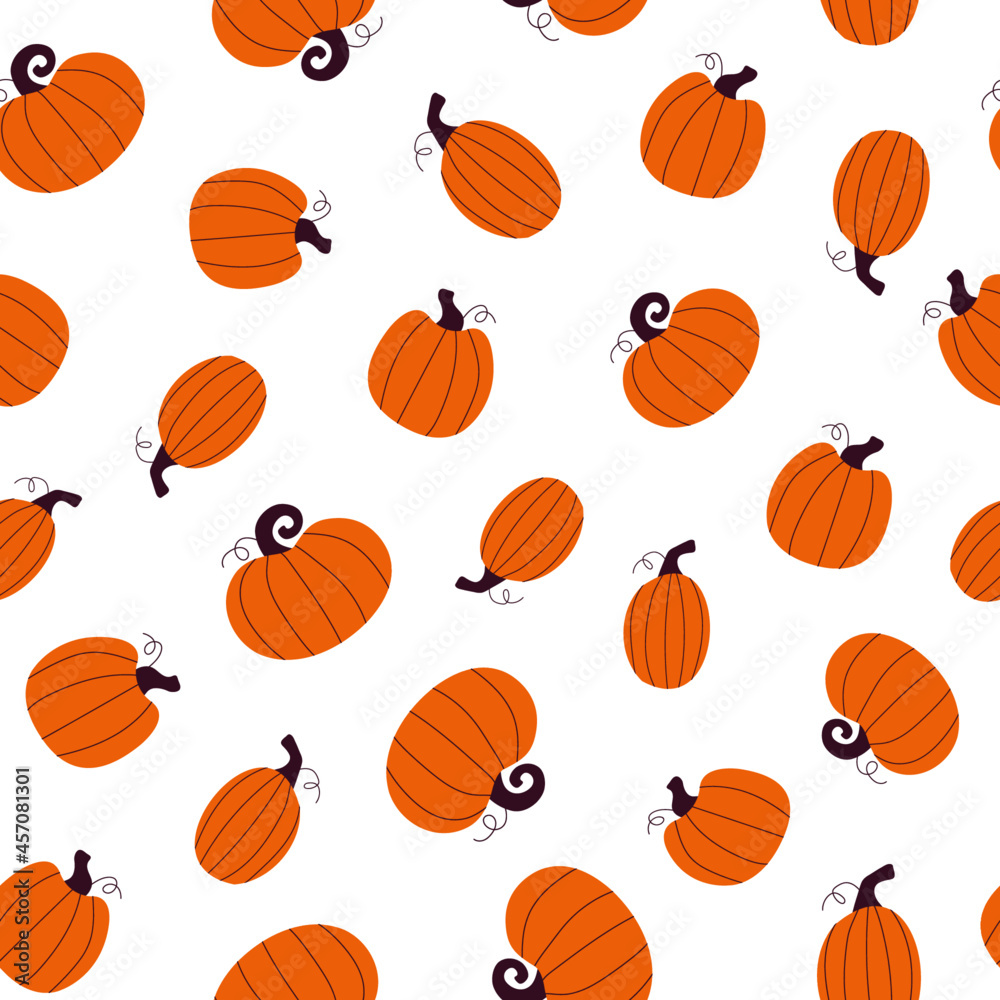 Cute orange pumpkins seamless vector pattern. Cozy autumn ornament on a white background