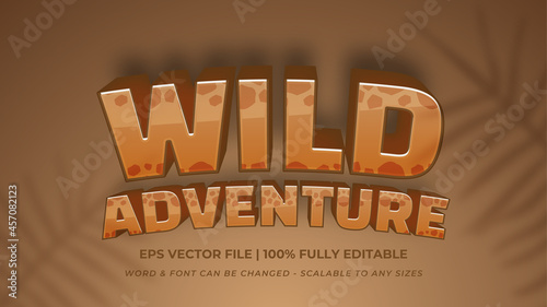 Wild adventure editable 3d vector text style effect. Editable illustrator text style.