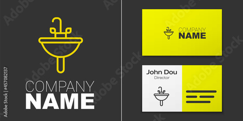Logotype line Washbasin with water tap icon isolated on grey background. Logo design template element. Vector