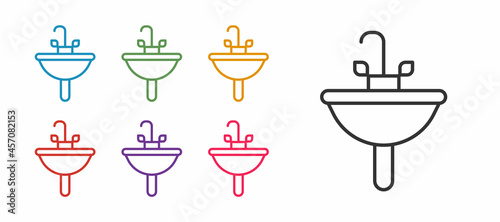Set line Washbasin with water tap icon isolated on white background. Set icons colorful. Vector