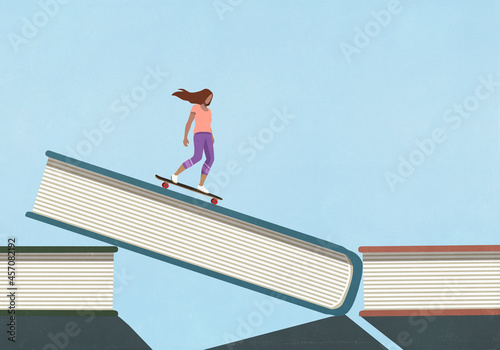 Woman skateboarding down book cover
 photo