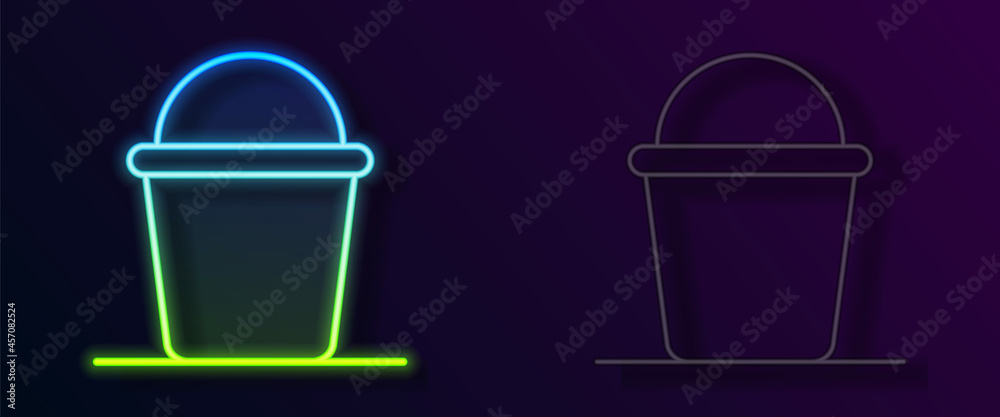Glowing neon line Bucket icon isolated on black background. Vector Glowing neon line Bucket icon isolated on black background. Vector