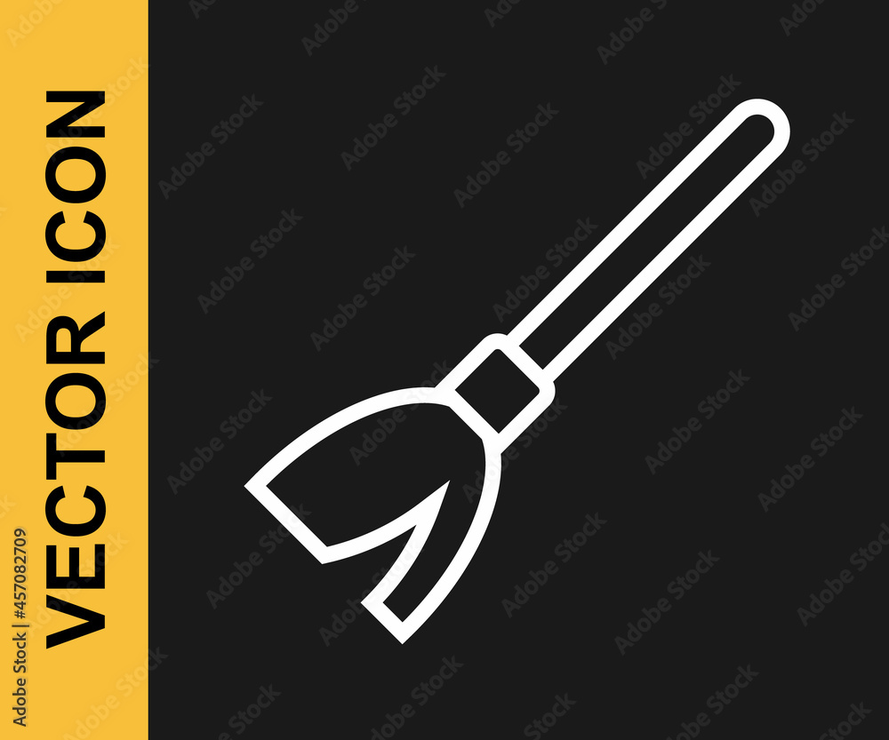 White line Handle broom icon isolated on black background. Cleaning service concept. Vector White line Handle broom icon isolated on black background. Cleaning service concept. Vector