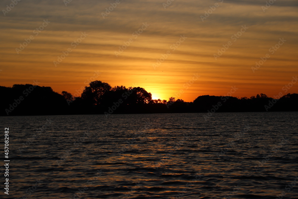 Sunset over the Ord River in the East Kimberley region of Western Australia.