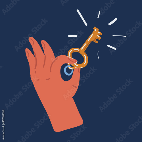 Vector illustration of Hand holding key over dark backround