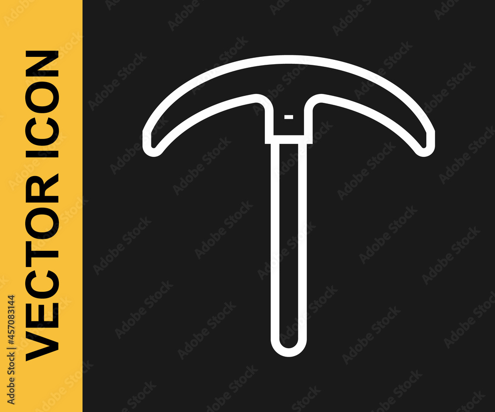 White line Pickaxe icon isolated on black background. Vector White line Pickaxe icon isolated on black background. Vector