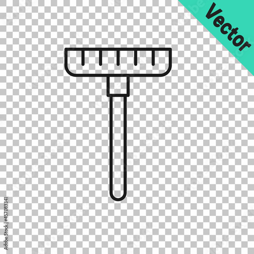 Black line Garden rake icon isolated on transparent background. Tool for horticulture, agriculture, farming. Ground cultivator. Housekeeping equipment. Vector