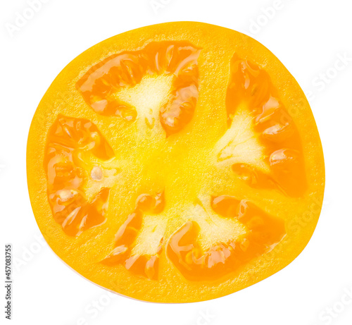 Yellow Tomato Slice Isolated On White Background