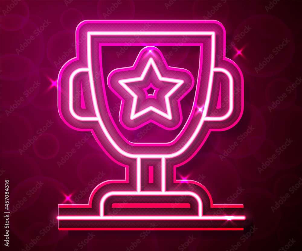 Glowing neon line Award cup icon isolated on red background. Winner trophy symbol. Championship or competition trophy. Sports achievement sign. Vector Glowing neon line Award cup icon isolated on red background. Winner trophy symbol. Championship or competition trophy. Sports achievement sign. Vector