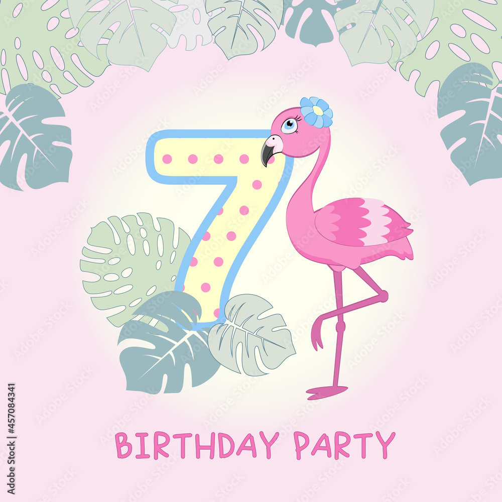 Birthday invitation with cute flamingo pattern Birthday invitation with cute flamingo pattern