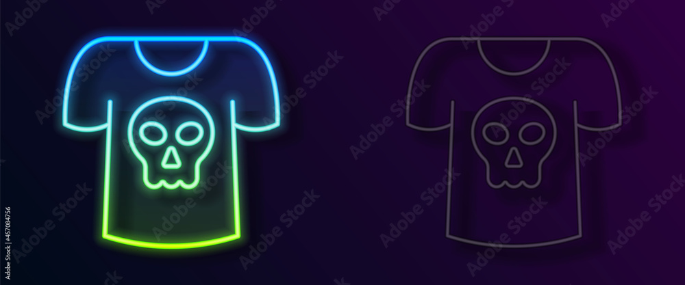 Glowing neon line Shirt with skull icon isolated on black background. Happy Halloween party. Vector Glowing neon line Shirt with skull icon isolated on black background. Happy Halloween party. Vector