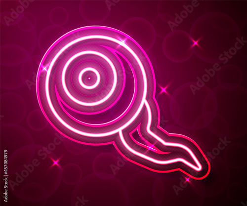 Glowing neon line Eye icon isolated on red background. Happy Halloween party. Vector