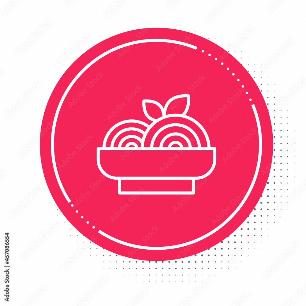 White line Pasta spaghetti icon isolated on white background. Italian restaurant. Red circle button. Vector White line Pasta spaghetti icon isolated on white background. Italian restaurant. Red circle button. Vector