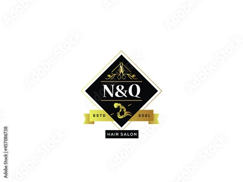 Letter NQ Logo, Luxury hq h&q Logo Icon Vector For luxury hair salon, hair salon shop, vintage salon, barber and beauty hair salon shop
