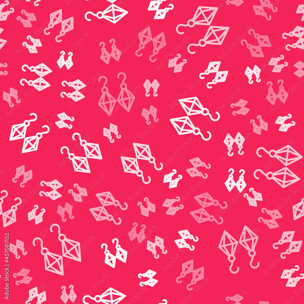 White line Earrings icon isolated seamless pattern on red background. Jewelry accessories. Vector White line Earrings icon isolated seamless pattern on red background. Jewelry accessories. Vector
