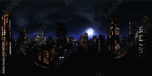 panorama of the night city, HDRI, environment map, Round panorama, spherical panorama, equidistant projection, 360 high resolution panorama  photo
