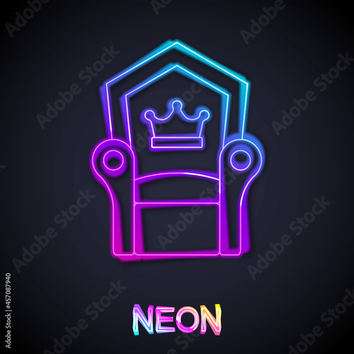 Glowing neon line Medieval throne icon isolated on black background. Vector
