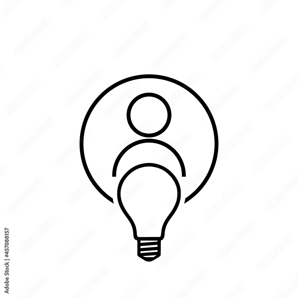 Smart human head think bulb idea icon isolated on white background Smart human head think bulb idea icon isolated on white background