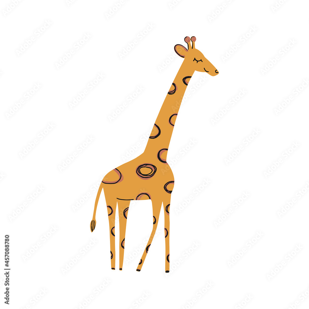 Vector funny doodle abstract Giraffe illustration, isolated on white background. Boho trendy illustration, hand drawn texture. Design elements for baby cards, t-shirts and other.