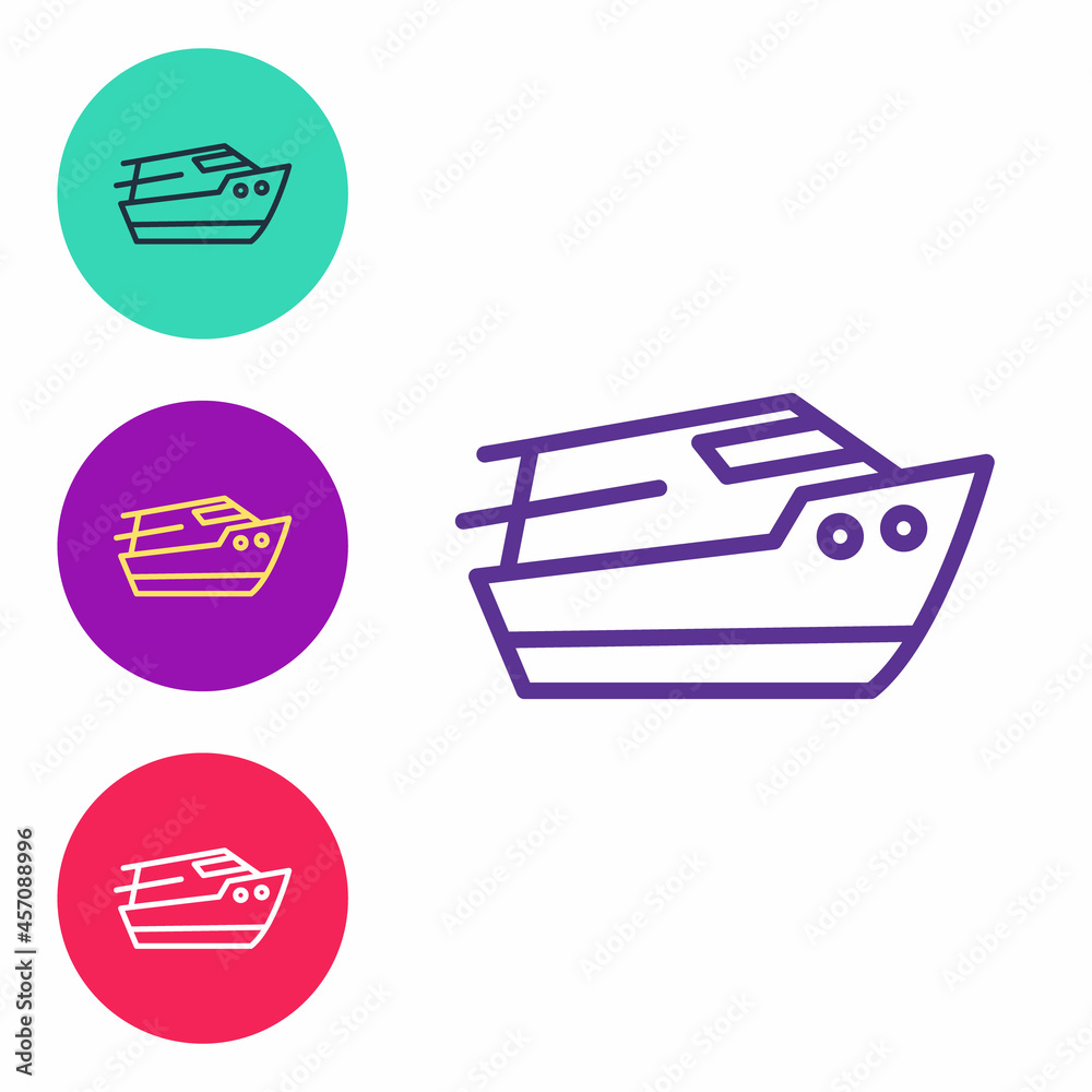 Set line Speedboat icon isolated on white background. Set icons colorful. Vector Set line Speedboat icon isolated on white background. Set icons colorful. Vector