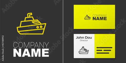 Logotype line Speedboat icon isolated on grey background. Logo design template element. Vector