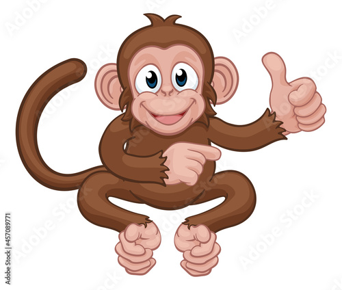 Monkey Cartoon Animal Thumbs Up and Pointing