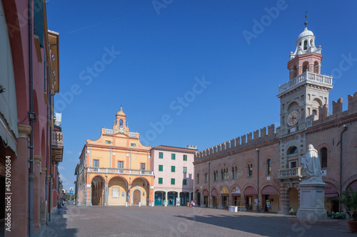 Cento Ferrara. Piazza Guercino with the monument to the artist before Palazzo del Governatore. photo