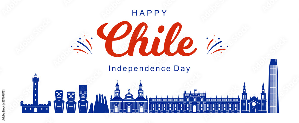  Happy Independence day, Chile landmarks silhouette. Vector