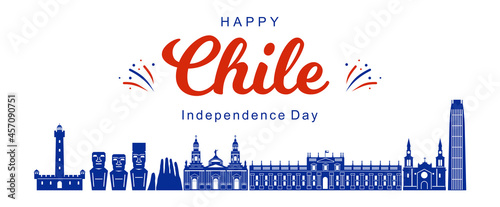  Happy Independence day, Chile landmarks silhouette. Vector