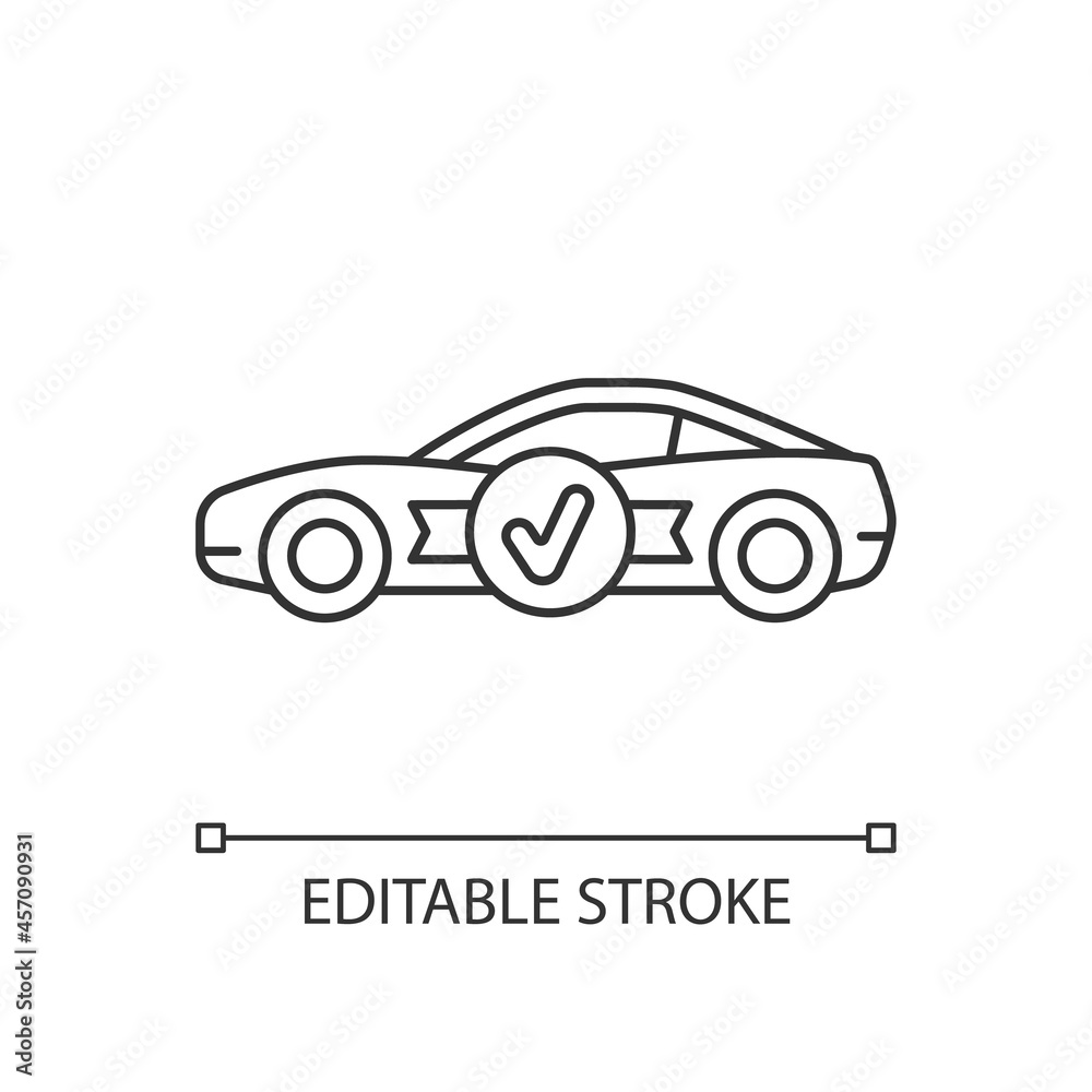 Car with butterfly doors linear icon. High-performance sports vehicle. Supercar modifications. Thin line customizable illustration. Contour symbol. Vector isolated outline drawing. Editable stroke